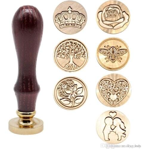 Antique Metal Sealing Wax Stamp Wood Handle Collection Plant Letters Rose Crown Fairy Tale For Wedding Invitation Signature