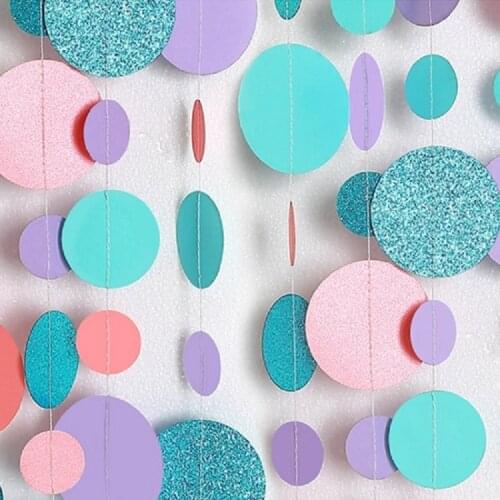 4m Glitter Round Ring Paper Garland Circle Strings Wall Hanging Paper Banner For Mermaid Birthday Party Wedding Decorations