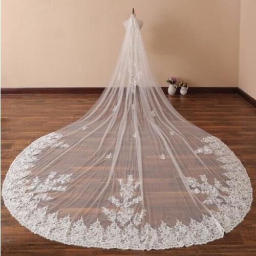 Ivory Lace Bridal Veil Cathedral Wedding Veils One Tier Chapel Length Wedding Veil Boho Veil White Bride Veil Elbow,Fingertip, W