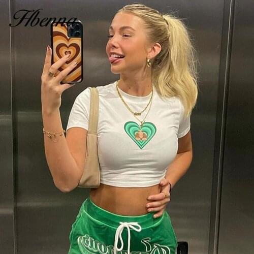 Hbenna O-Neck Y2K Tank Top Women Cartoons Print Shorts Sleeve Crop Top Ladies White Summer Tee Cropped Cotton Casual 90S Vest