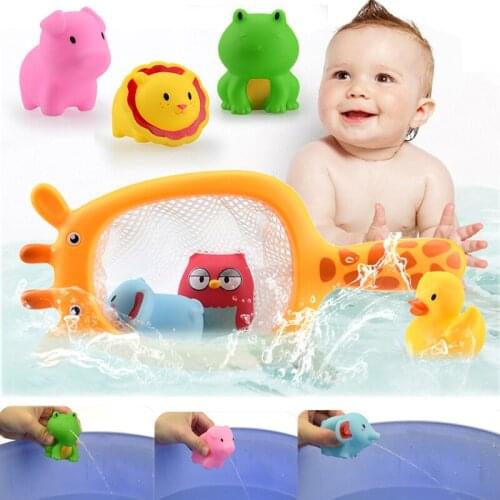 Toddler Bath Toys Fishing Animal Float Squeeze Sound Mesh Bag Pick Up Swimming Children Water Play Bathtub Gifts for Kids