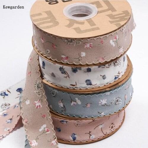 Kewgarden Handmade Tape Crafts Gift Packing Printed Floral Hemming Edge Ribbon 40mm 1.5" DIY Make Bows Hair Accessories 10 Yards