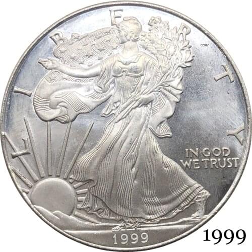 United States America 1999 In God We Trust 1 OZ Fine Silver Bullion Eagles One Dollar Silver Plated Copy Commemorative Coin