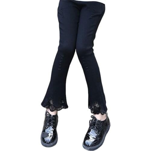 Baby Girls Leggings Spring Autumn Toddler Kids Black Lace Flare Pants Children Outwear Trousers for Girls 5 6 8 9 10 12 14 Years