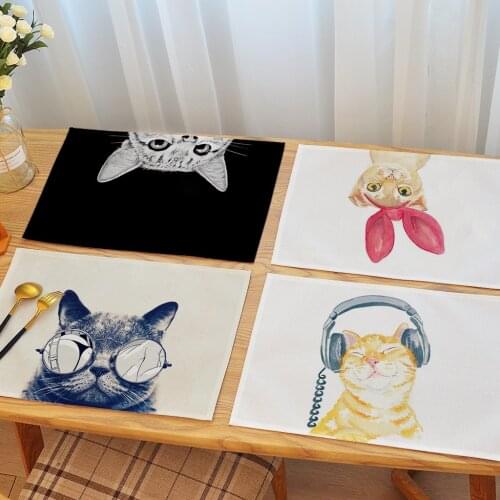 Cute Cat Pattern Placemat for Dining Table Heat Insulation Tableware Pads Non-slip Tablemat Set in Kitchen Accessories Mat Pad
