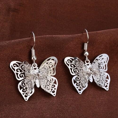 Fashion Hollow Butterfly Earrings Charm Women Dangle Earring Jewelry Delicate Geometric Silver Color Earring Birthday Gift
