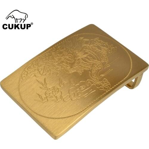 CUKUP Unique Design Carving Dragon Pattern Male Chinese Styles Smooth Gold Man Belt Buckles Solid Brass Metal for Men BRK053