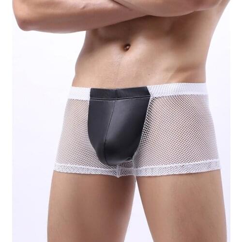 Mens Transparent Boxer Underwear Sexy Mesh Underwear See Through Erotic Nightclub Underpants Breathable Homme Panties Shorts