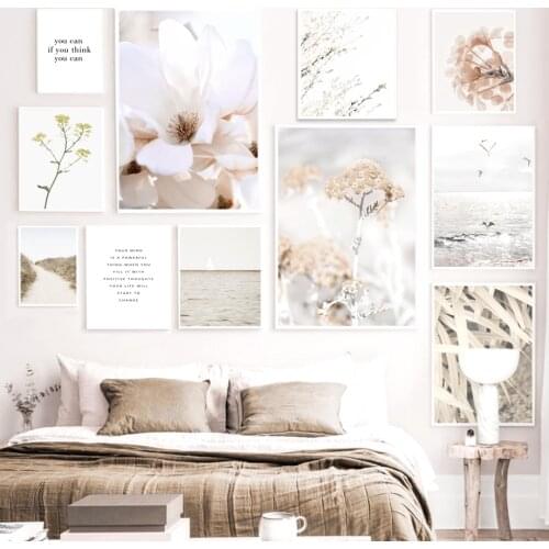 Seagull Ocean Magnolia Flower Plant Leaf Wall Art Canvas Painting Nordic Posters And Prints Wall Pictures For Living Room Decor