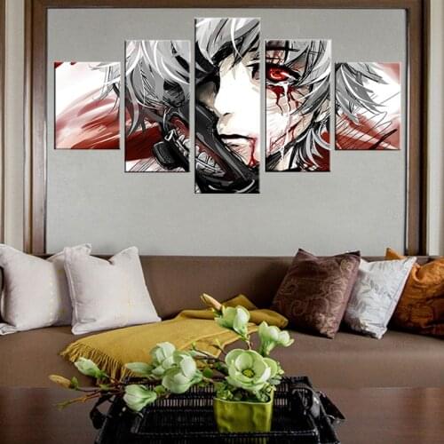 Prints Pictures Home Wall Art Modular Poster 5 Panel Tokyo Ghoul Animation Painting On Canvas Living Room Decorative Framed