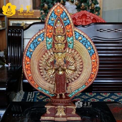 Nepal Gifts Avalokitesvara gilt copper Buddha statues painted Tibetan high 61.5cm