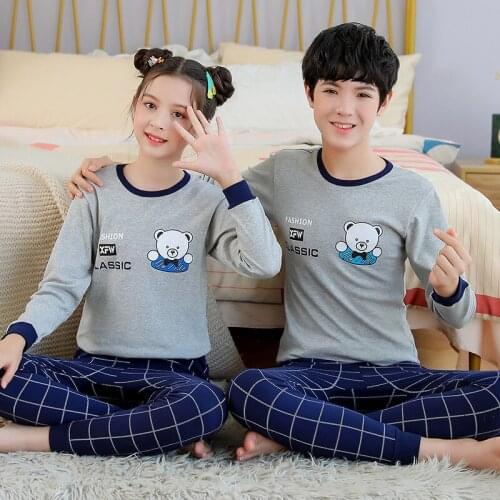 New Teenager Pajamas Autumn Cotton Children Pajama Set Long Sleeves Pyjamas Kids Sleepwear Teen Clothes Pajamas For Boys Girls