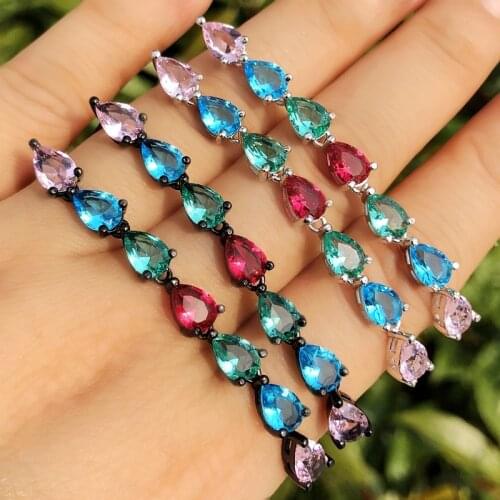 Multicolor Water Drop Ear Line Long Dangle Drop Earrings for Women crystal Zirconia Elegant Bridal Wedding Gift Boho Jewelry