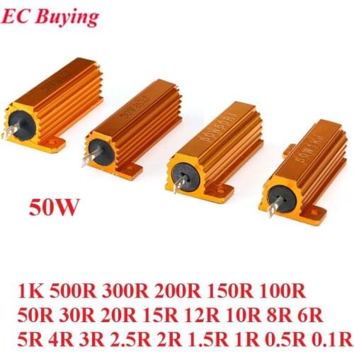 RX24 50W Watt Power Cooling Metal Shell Aluminium Gold Resistor 1K 500R 300R 200R 150R 100R 12R 10R 8R 6R 5R 4R 2R 1R 0.5R 0.1R