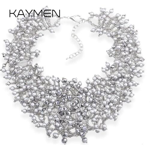 KAYMEN Luxury Fashion Statement Necklace Handmade Beaded Chunky Pearl Necklace Beautiful Choker Necklace for Women