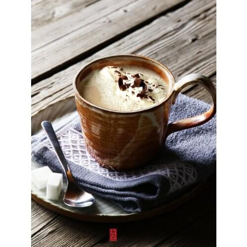 Handmade stoneware coffee cup personality with handle red coffee mug afternoon tea cup Japanese style simple cup milk cup