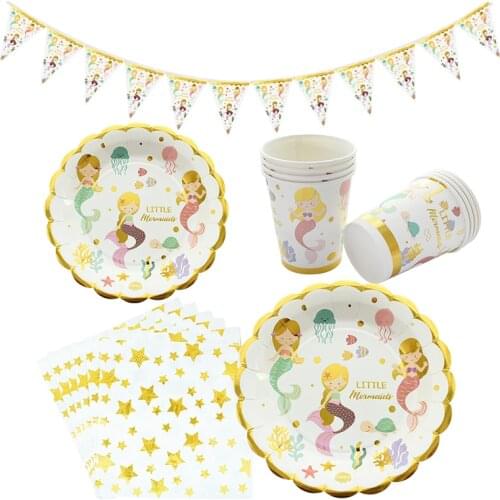 Little Mermaid Theme Disposable Tableware Paper Plate Cup Napkin for Kids Girls Birthday Party Decoration Baby Shower Supplies