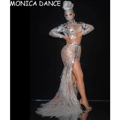 Sexy Flashing Sequin Mesh Fringe Long Dresses for Women Birthday Celebrate Prom Outfit Women Concert Dancer Show Stage DanceWear