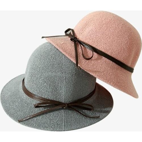 Fashion Adult Flat Cap Bow Knitted Straw Hat Summer Beach Sun Hat For Girl Women 2021 Wide Brim Hats Bucket Cap Visor
