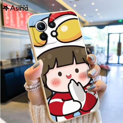 ASINA Cartoon Case For Xiaomi Mi11 10 9 8 Straight Edge Original Liquid Silicone Cases For Redmi Note 10 9 8 7 Cover Super Girl