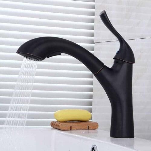 Kitchen Faucets Pull Out Spout Chrome/Black Finish Brass Single Handle Single Hole Kitchen Tap Rotating Water Mixer Taps