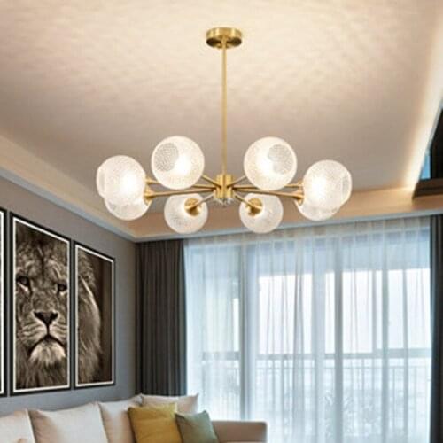 Modern Luxury Glass Copper Chandelier Lighting Spherical Ball Lights LED Bulb Indoor Chandeliers Living Room/Dining Room Lamp