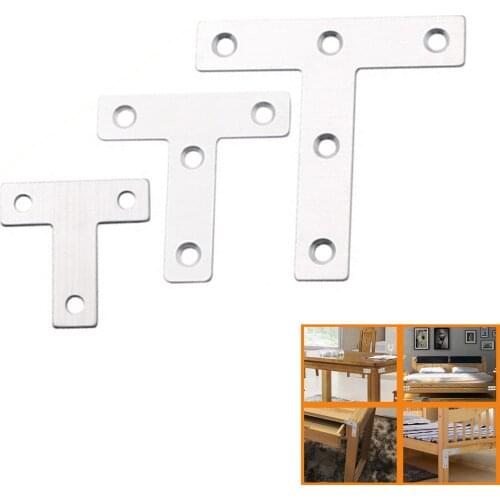 DRELD 5pcs 40/50/60mm Steel Plain Angle Bracket Satin T-shaped Board Support Corner Bracket Furniture Fittings Connectors