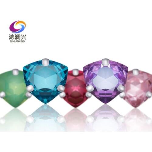 Factory sales 12mm Fat Triangle shape High quality Glass Crystal flatback sew on claw rhinestones,Diy Clothing accessories