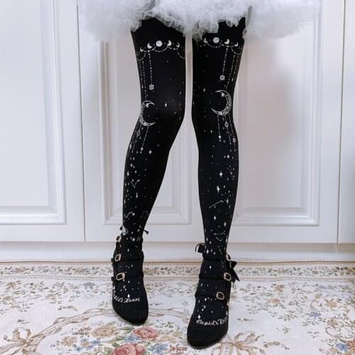 The Original lolita harajuku moon pantyhose printing render bronzing socks woman