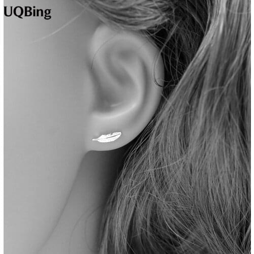 Free Shipping Fashion 925 Sterling Silver Stud Earrings Cute Feather Stud Earrings For Women Beautiful Jewelry