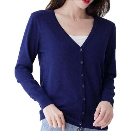 Womens Sweaters New 2020 Spring Autumn Long Sleeve Knitted Sweater Cardigan Solid Color Single-breasted Thin Coat Shawl Tops