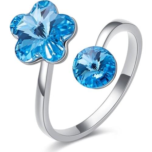 Baffin Flower Open Ring for Women Party Dating Luxury Crystals From Swarovski Blue Pink Famale Anillos Mujer Girls Fashion Gift