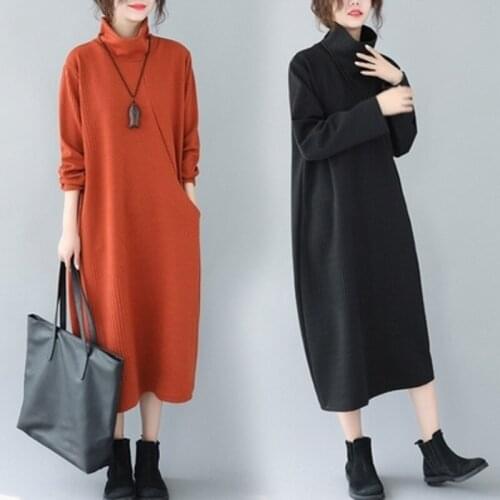 Women Sweater Dress Knitted Plus Size Turtleneck Ladies Pullover Autumn Winter Clothing Loose Casual Striped Vestidos Femme Robe