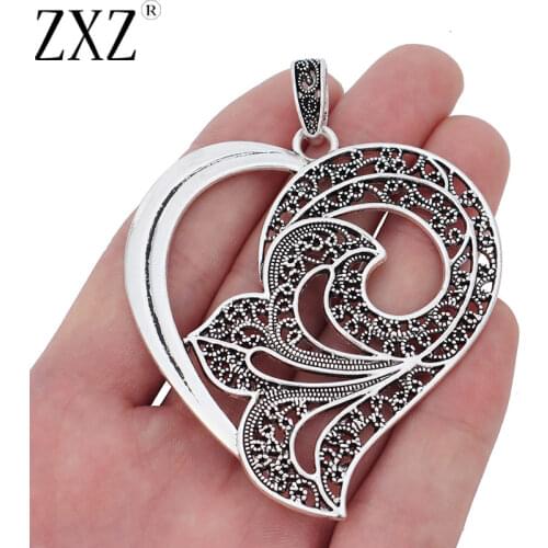 ZXZ 2pcs Large Heart Shape Design Charms Pendants for Necklace Jewelry Making Findings 67x61mm