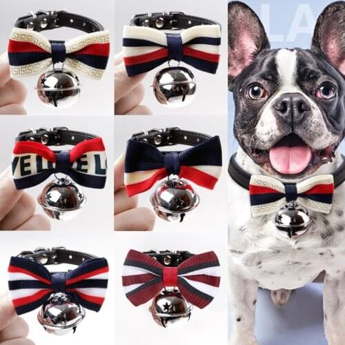 1Pcs Lovely Bow Cats Dog Tie Dogs Bowtie Collar with Silver Bell Pet Supplies Necktie Collar 6 Colors for Choose