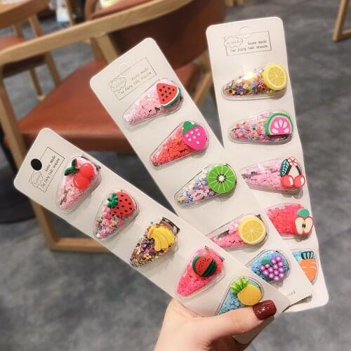 2/5/10/15Pcs/Set Girl Cute Cartoon Fresh Fruit Flower Hair Clips Barrettes Children Colors Acrylic Hairpins Kid Hair Accessories