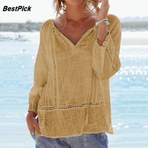 2020 Casual Hollow-out Women Shirt Long Sleeve Plus Size Blouses Shirts Solid Fashion V Neck Summer Autumn Women Top and Blouse