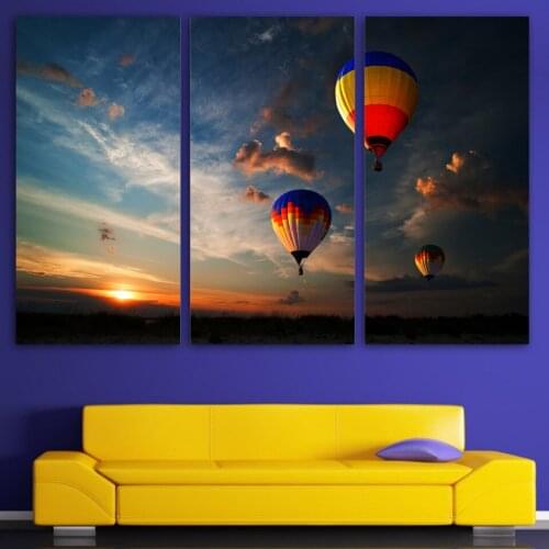 3 Panels Canvas Art Hot Air Ballooning Home Decor Wall Art Painting Canvas Prints Pictures for Living Room Poster Unframed