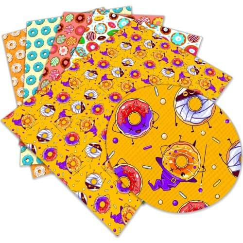 30 cm x 136 cm Delicious Doughnuts Printed Synthetic Leather for Hair Bow Handbags DIY Materials L210 L211