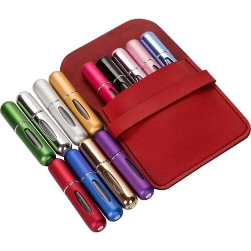 5 pcs 5 ml Refillable Perfume Bottle With Leather Bag Aluminum Spray Atomizer Portable Travel Cosmetic Container Perfume Bottle