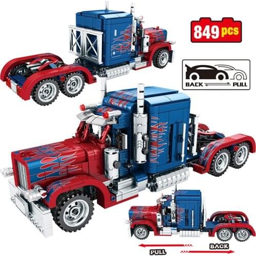 849pcs City Classic Pull Back Car Model Building Blocks Technical Peterbilt Heavy Container Truck Bricks Toys for Boys