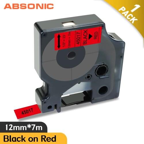 Absonic 12mm 45017 Label Cartridge Compatible for Dymo D1 45016 Black on Red Tape for Dymo Label Manager LM160 LM280 LM420P 210