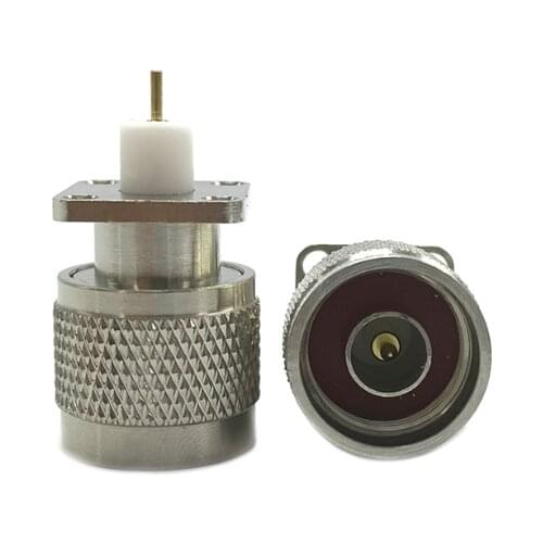 Adapter N Male plug With 4 Hole Flange Panel Chassis Mount deck PTFE Solder 17.5 * 17.5 mm copper RF Coax Connectors