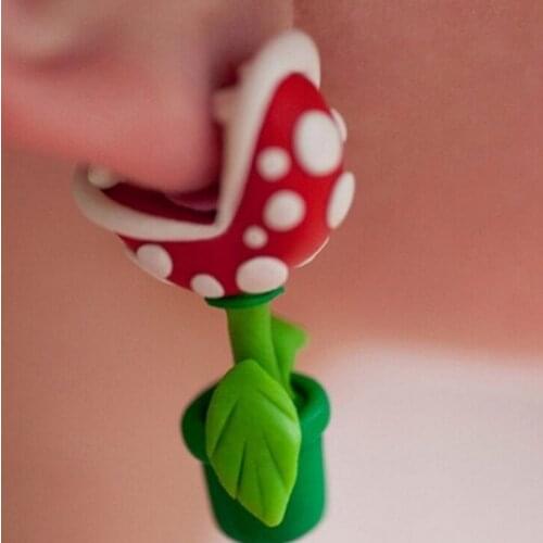 AOMU 1 Pair Unique Cute Handcrafted Polymer Clay Super Mario Piranha Plant Corpse Flower Ear Studs Earrings Women Girl Jewelry