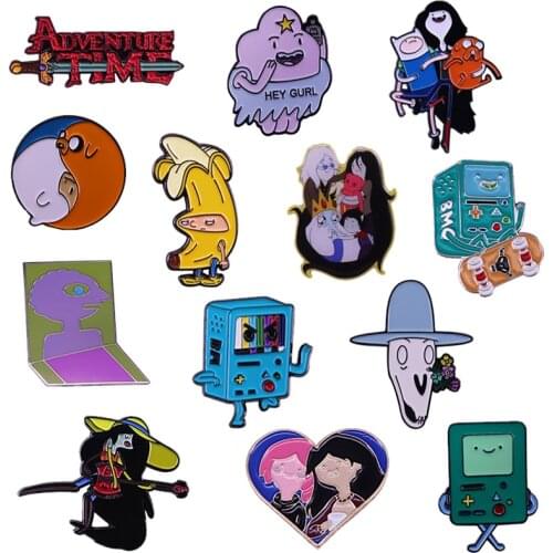 Princess Bubblegum and Marceline Finn Jake BMO Prismo Enamel Brooch Pins Badge Lapel Pin Brooches Collar Jeans Jacket Accessorie