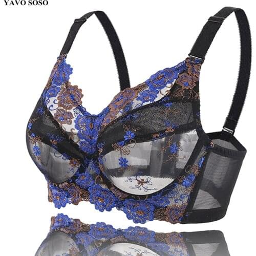 New Arrival Summer Style Thin Big Size Plus Size 48FGH 110FGH lace Embroidery underwear women sexy bra gather adjustable bras