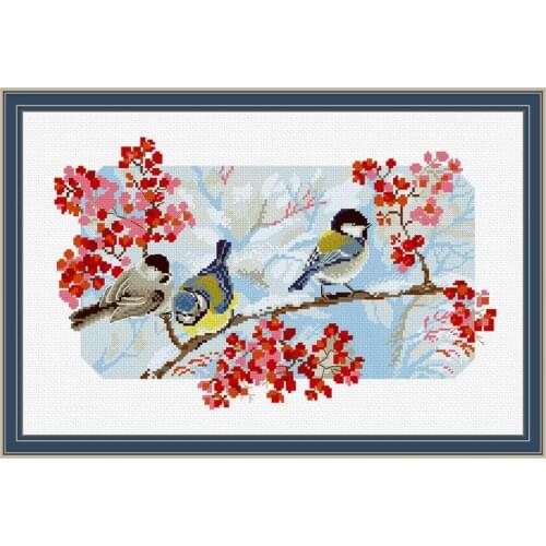 D855 Winter Branch Three Birds Handmade Kit Precision Printing Fishxx Painting Embroidery Cross Stitch