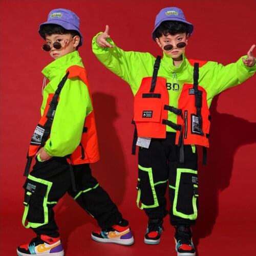 Children Cool Hip Hop Clothing Windbreaker Running Jacket Top Pullover Stage wear Pants for Girls Boy Dance Costume Clothes