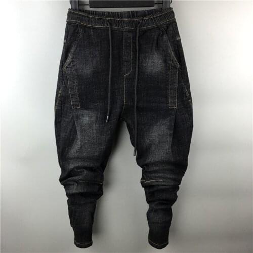 Owen Seak Men Casual Cargo Harem Jeans Pants High Street Hip Hop Length Mens Clothing Denim Sweatpants Spring Autumn Big Size