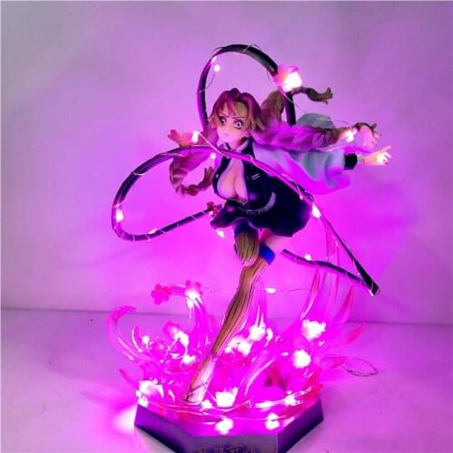 Anime Demon Slayer Kanroji Mitsuri Led Statue 210mm PVC Action Figure Toy Kimetsu no Yaiba Figurine Lighting Toys